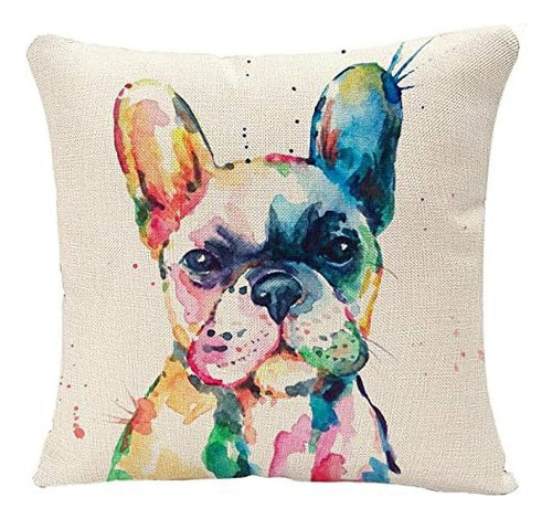 Animal Throw Pillow Cover Head Frenchie Bulldog Francé...