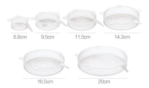 Imagen 1 de 6 de Juego Set De 6 Tapas De Silicona Transparentes Reutilizables