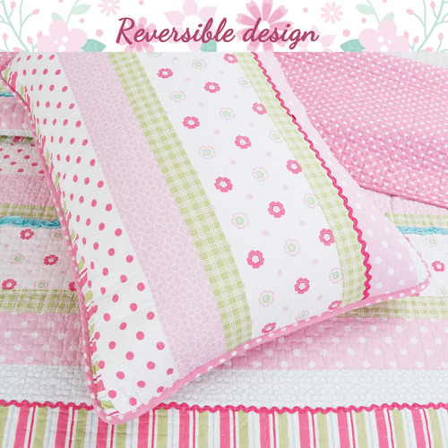 Juego De Cama Reversible 100% Algodón Lunares Rosas Matrimon