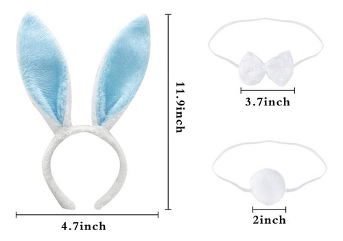 2 Pzas Diadema Orejas Peluche Conejo Rosas Con Azul