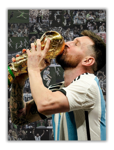 Cuadro Messi Y La Copa Del Mundo Y Mosaico 45x60 Cm