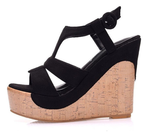 Sandalias De Cuña 12 Cm Tacones Altos Recortados Para Mujer