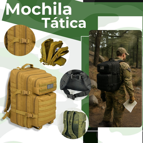 Mochila Tática Militar Grande Forte Impermeável 50 Litros Cor Desert Desenho do tecido Liso