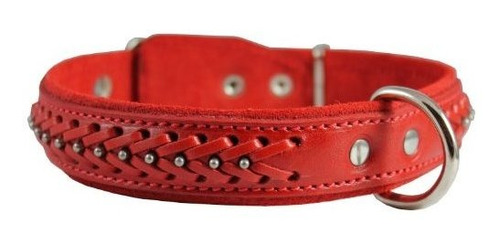 Cuero Auténtico Collar Trenzado Perro Tachonado, Rojo 1.25  