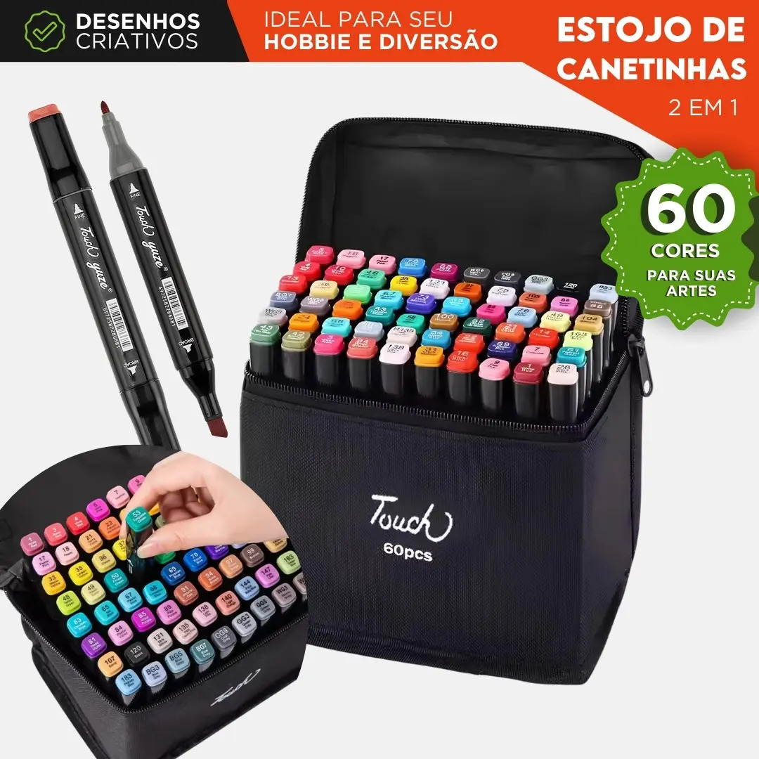 Canetas Marcador Permanente Ponta Dupla 60 Cores Canetinha Touch Profissional Para Desenho Pintura E Ilustração Com Bolsa Organizador Ideal Para Artistas Desenhistas Estudantes E Arquitetos - Nybc