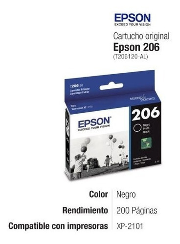 Cartucho Epson 206 Negro T206 Original Para Xp 2101