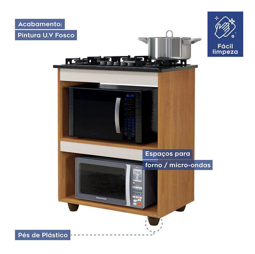 Balcão Para Cooktop 5 Bocas Turim Naturalle Com Off White