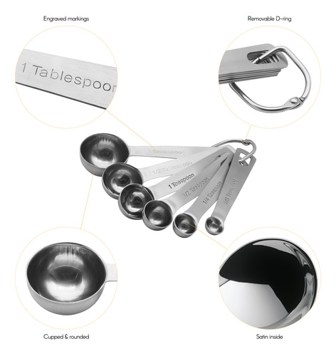 Juego De Cucharas Medidoras De Metal De Acero Inoxidable, 6