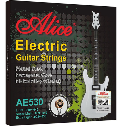 Cuerdas Guitarra Eléctrica Alice Set 6 Cuerdas 10-46 Níquel