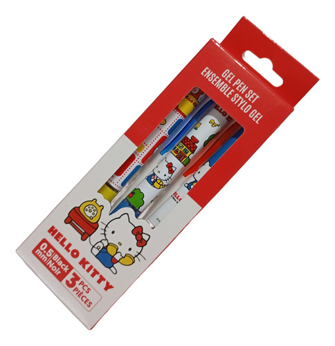 Miniso Hello Kitty Set X 3 Lapiceras Retráctiles Gel Sanrio Blanco Negro