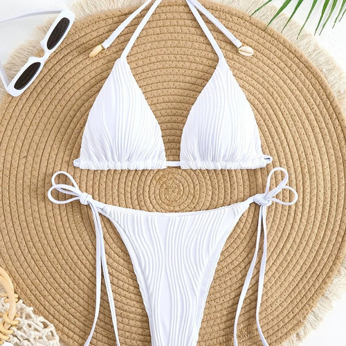 Conjunto De Bikini De Concha De Color Liso Con Diseño De Cue