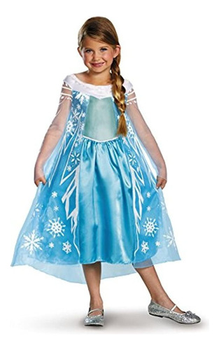 Disfraz Para Niñas De Elsa Disney Frozen De Lujo, S/4-6, Azu