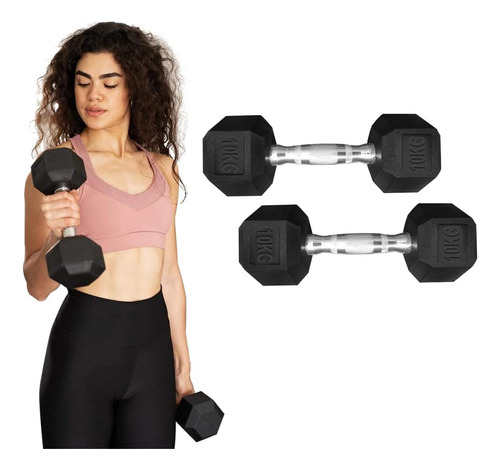 Mancuernas De Caucho Gym 20 Kilos Total Hexagonal Importadas