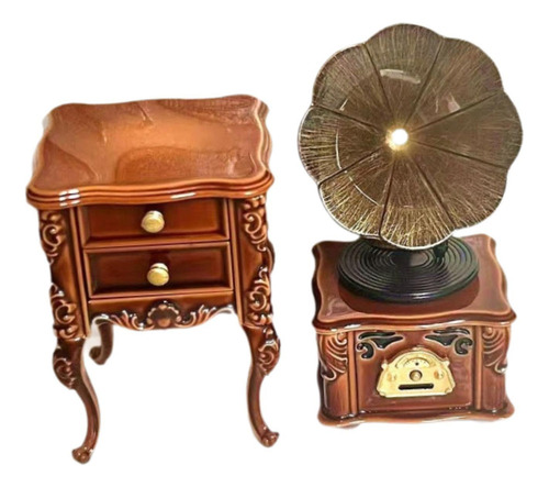 * Gramófono En Miniatura Mini Fonógrafo 1:12 Con Mueble