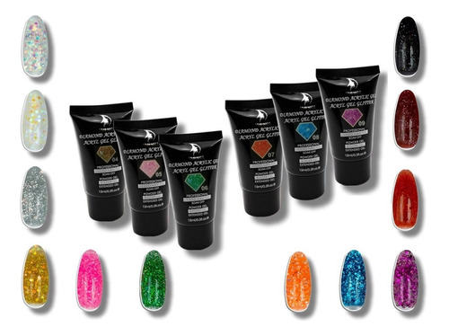 Pack De 6 Polygel Glitter Mussa 15 Ml