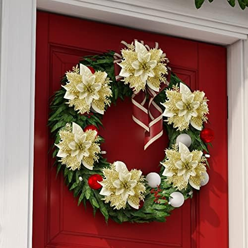 Sggvecsy 24 Piezas De Flores De Pascua Con Purpurina Navideñ