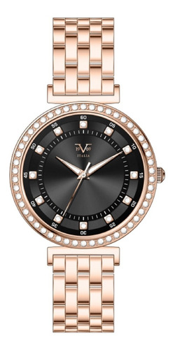 Reloj De Mujer V1969 Italia Oro Rosa Tablero Negro