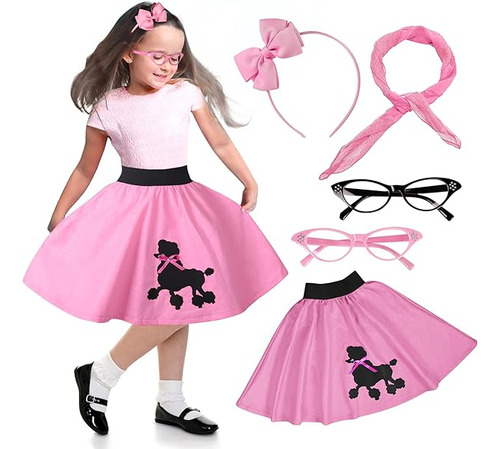 Poodle Skirt 50s Costume Accessory Girls With Eye Glasses Sc