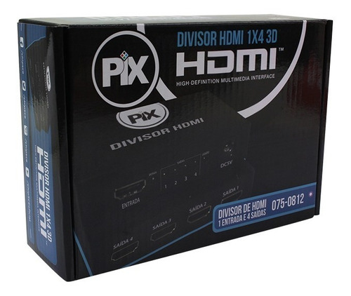 Divisor Hdmi Splitter 1 Entrada 4 Saídas Full Hd 1x4 3d Pix