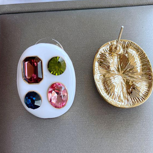 3 Stud Pendientes De Moda Retro, Resina Incrustada, Aro