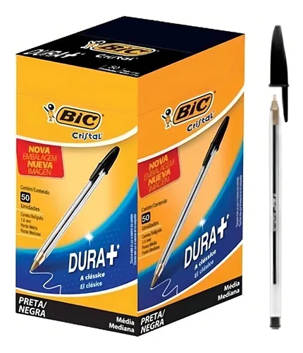 Caneta Esferografica Bic Cristal Media Preta 1.0mm C/ 50 Un. Tint...