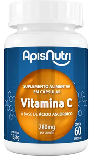 Vitamina C Ácido Ascórbico C/ 60 Cápsulas Apisnutri Sabor Sem Sabor