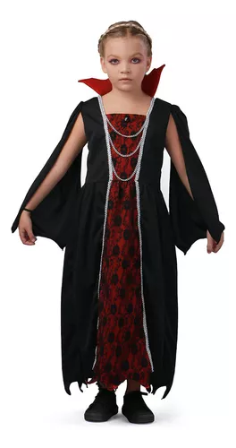 Fantasia Vampira Prata Vestido Infantil com Capa - Halloween