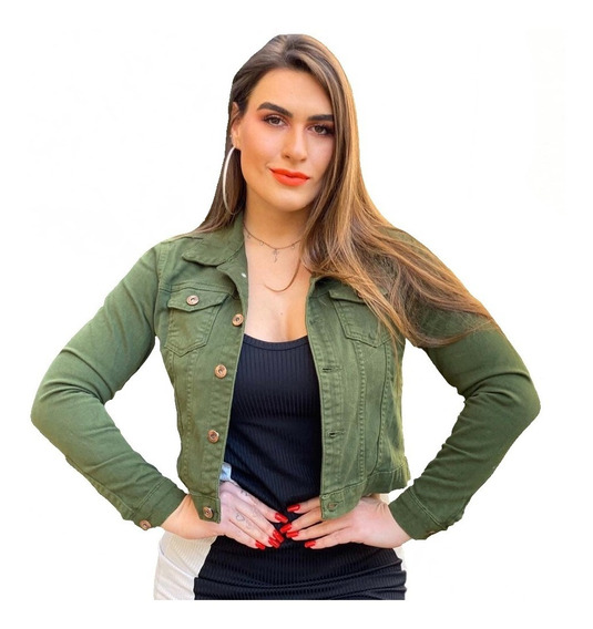 jaqueta jeans feminina verde militar