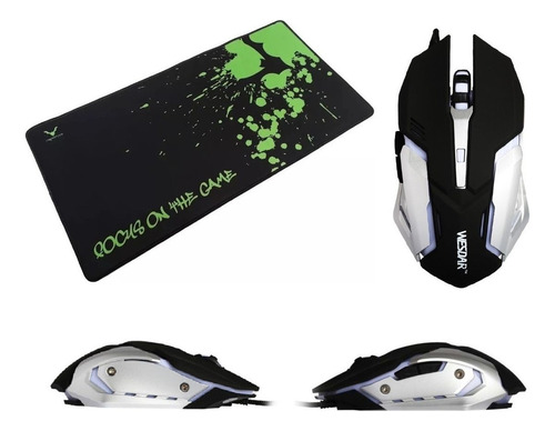 Combo Mouse Y Mousepad Gamer Plateado/negro - Wesdar