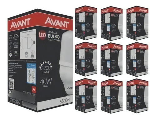 Kit Com 10 Lâmpadas Led De 40w Bulbo E27 6500k Branco Frio Luz Branco-frio