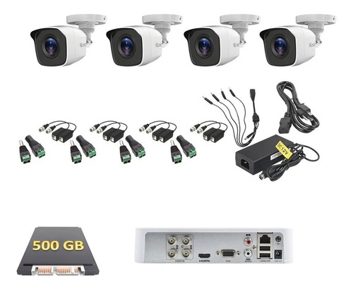 Kit De Video Vigilancia 4 Cámaras Hikvision 500gb Baluns