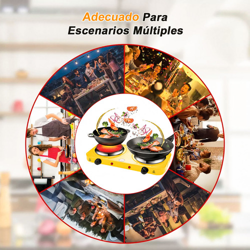Glimall Estufa Eléctrica, Parrilla Eléctrica, Equipada Con Dos Quemadores De Hierro Fundido Para Un Calentamiento Rápido, Termostato De Seguridad Y 5 Niveles De Temperatura