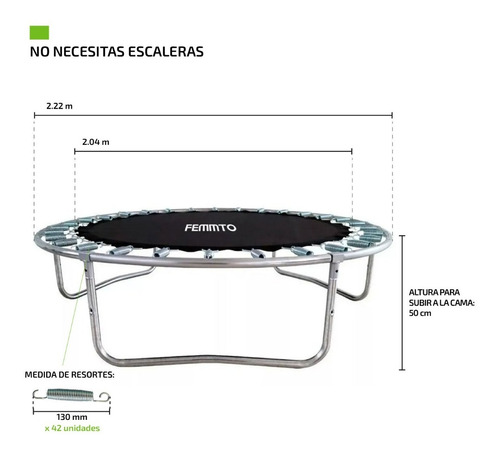 Imagen 3 de 10 de Cama Elastica Femmto 2.44 Metros Con Red Protectora 120 Kg