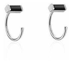 Aros De Plata Black Diamond Y Cristal Cz(curl)