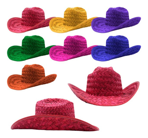 10 Sombrero Palma Vaquero Colores Fiesta Batucada Boda Fh3