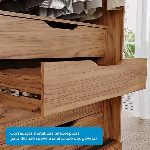 Guarda-roupa Casal 2 Portas De Correr 8 Gavetas Com Pés Wt