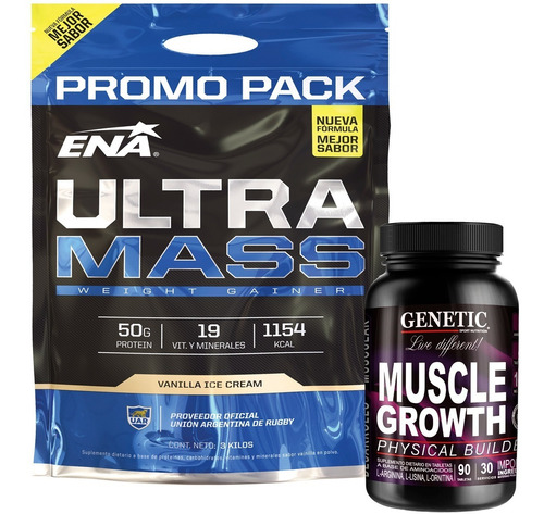 Crecimiento Muscular Ultra Mass 3 K + Muscle Growth Genetic