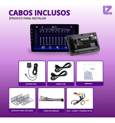 Multimídia Android 13 9 2din 2gb 32gb Câmera Carplay