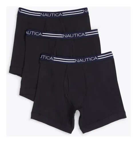 Nautica Boxer de algodón para hombre, 3 unidades, Aero Azul/Mar