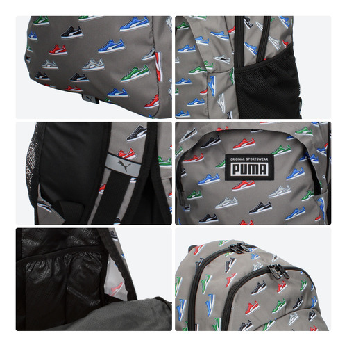 Mochila Puma Academy Con Compartimentos Amplios Color Gris