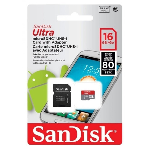 Micro Sd 16 Gb Sandisk ® Clase 10 Vel 80x