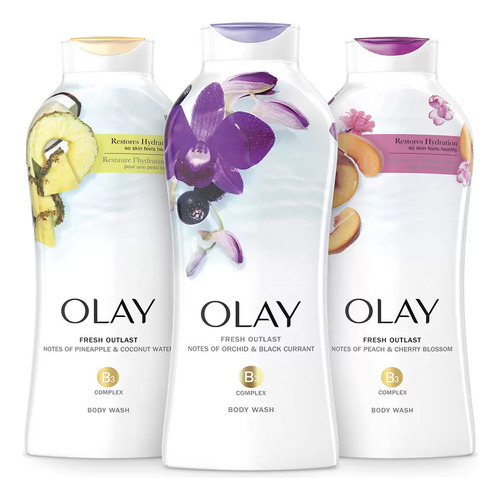 Olay Jabón Líquido Corporal Fresh Outlast 3 Pzas De 650 Ml