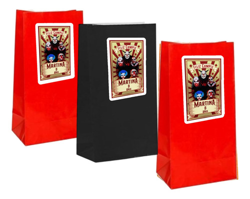Set Globos+ 20 Bolsitas Y Stickers Payasos De La Deep Web Rojo Feliz Cumple Mas 20 Bolsitas Personalizadas Con Nombre