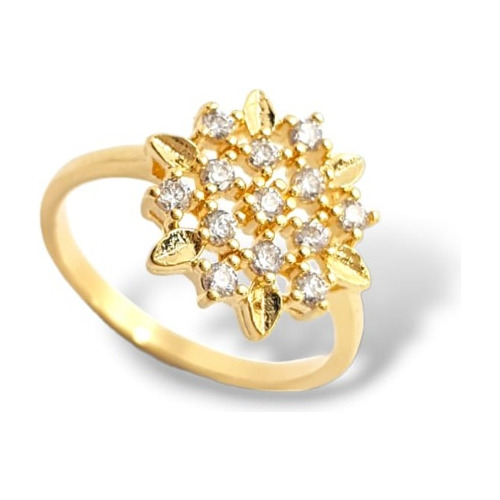 Anillo Flor Con Cristales De Oro Laminado 18k Joyas Bellanel