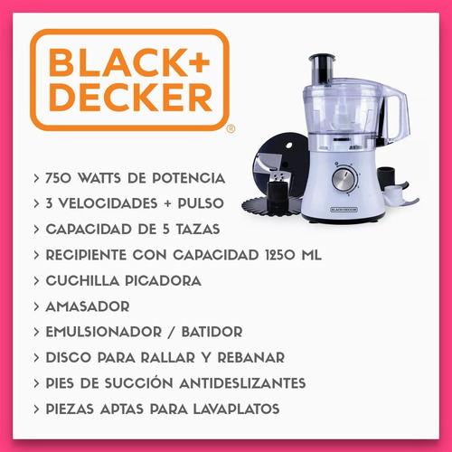 Multiprocesadora Black+Decker FP1002-AR 750W blanca 220V - 240V