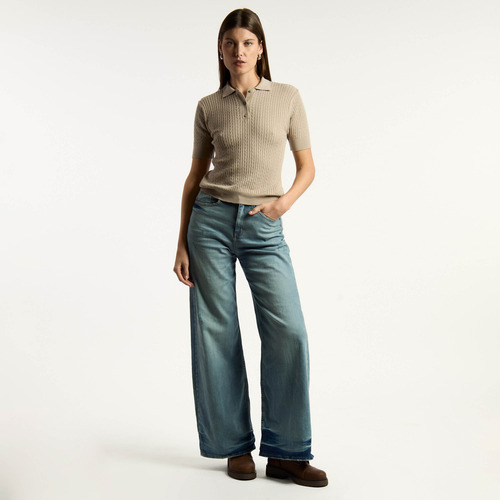 Chomba Mujer Kevingston Caly Manga Corta Slim Fit Ocre