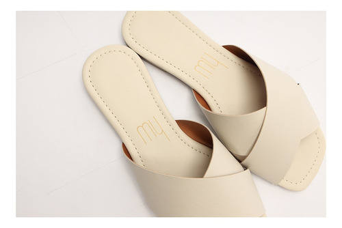 Imagem 6 de 6 de Sandália Feminina Rasteira Baixa Flat Tira X Branco My Shoes