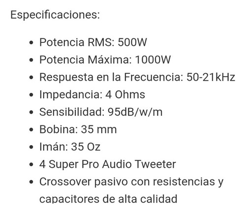 Set Componente De 8 Pulgada Audiolabs . Adl-pro8.2os .500w.