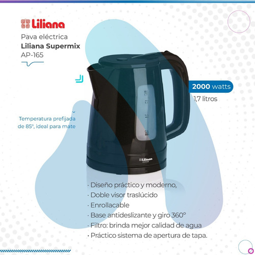 Imagen 2 de 9 de Pava Electrica Liliana Matera Negra Ap-165