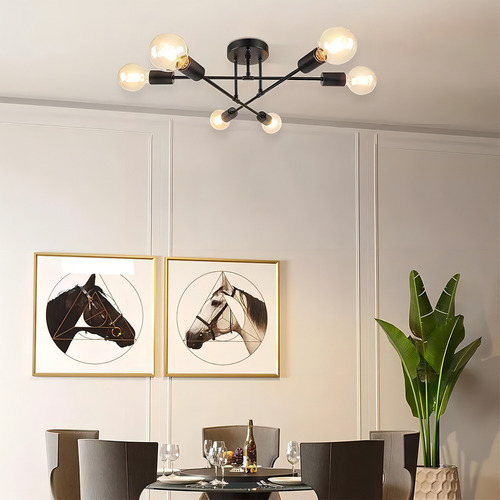 Banna 1 Piece E26 Lámpara Colgante Moderna E26, Plafón De Estilo Industrial De 6 Luces En Negro Para Isla De Cocina, Dormitorio, Comedor, Salón, Casa De Campo